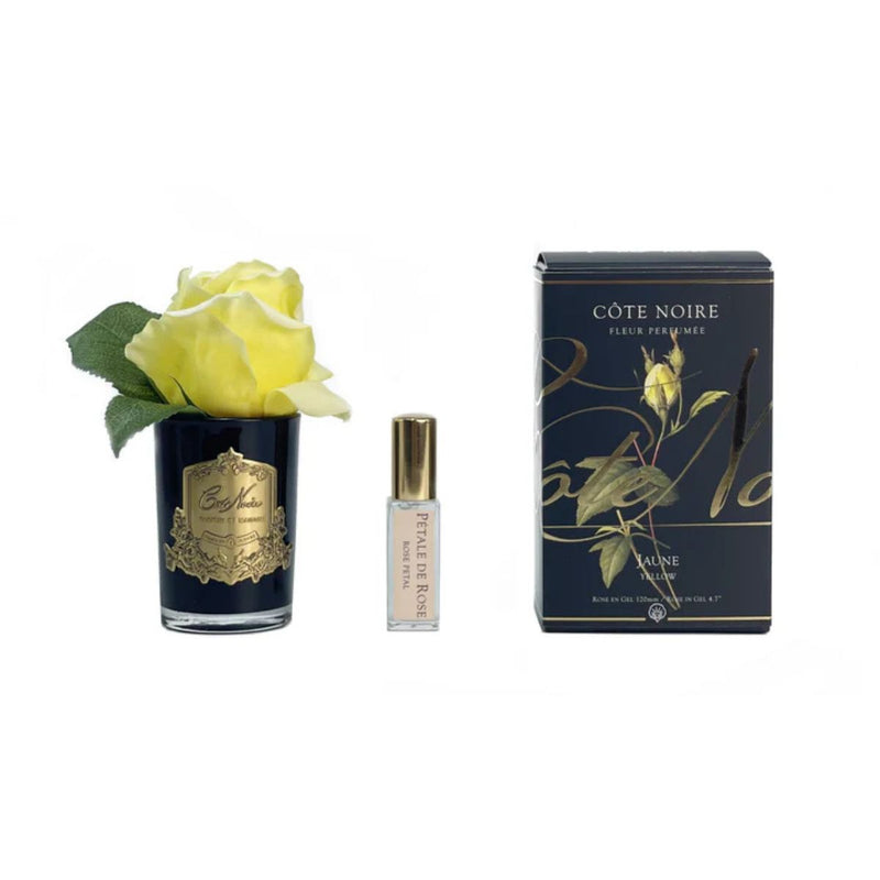 Perfumed Natural Touch Rose Bud - Yellow Bud in Black Vase
