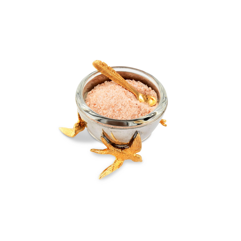 Flying Bird Gold Salt Cellar with Spoon
