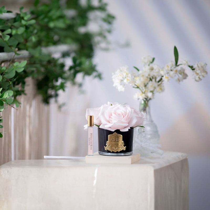 Five French Pink Natural Perfumed Roses with Black Vase | Côte Noire