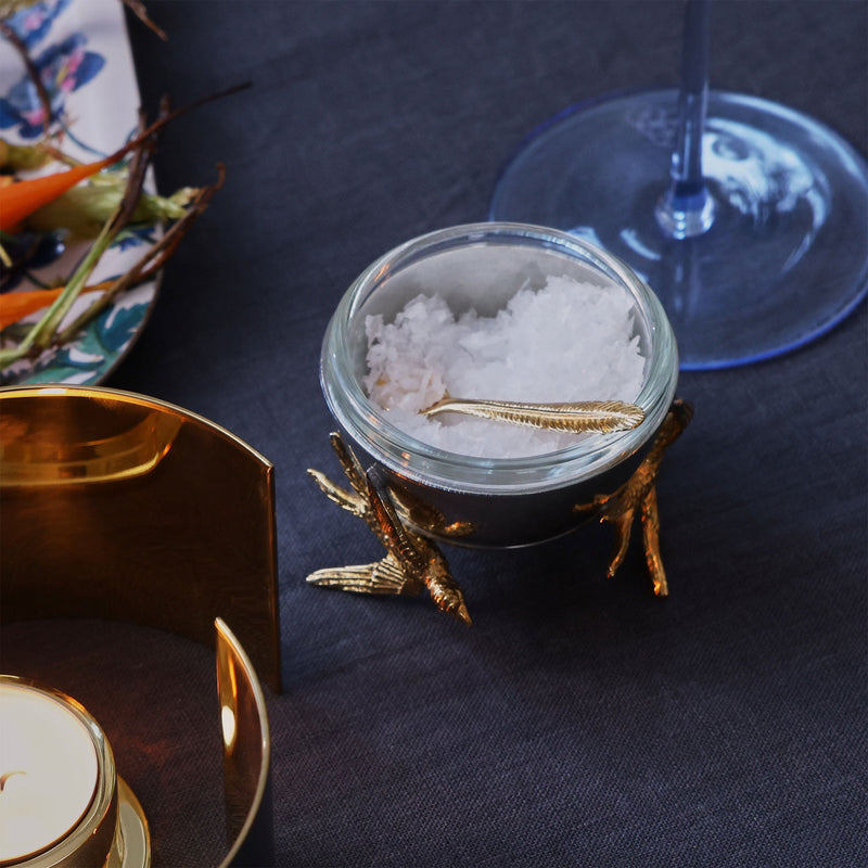 Flying Bird Gold Salt Cellar with Spoon