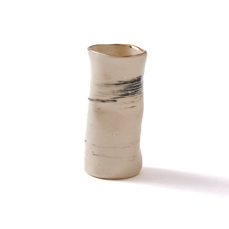 Birch Bud Vase - Handcrafted Clay Vase with 24K Gold Detailing