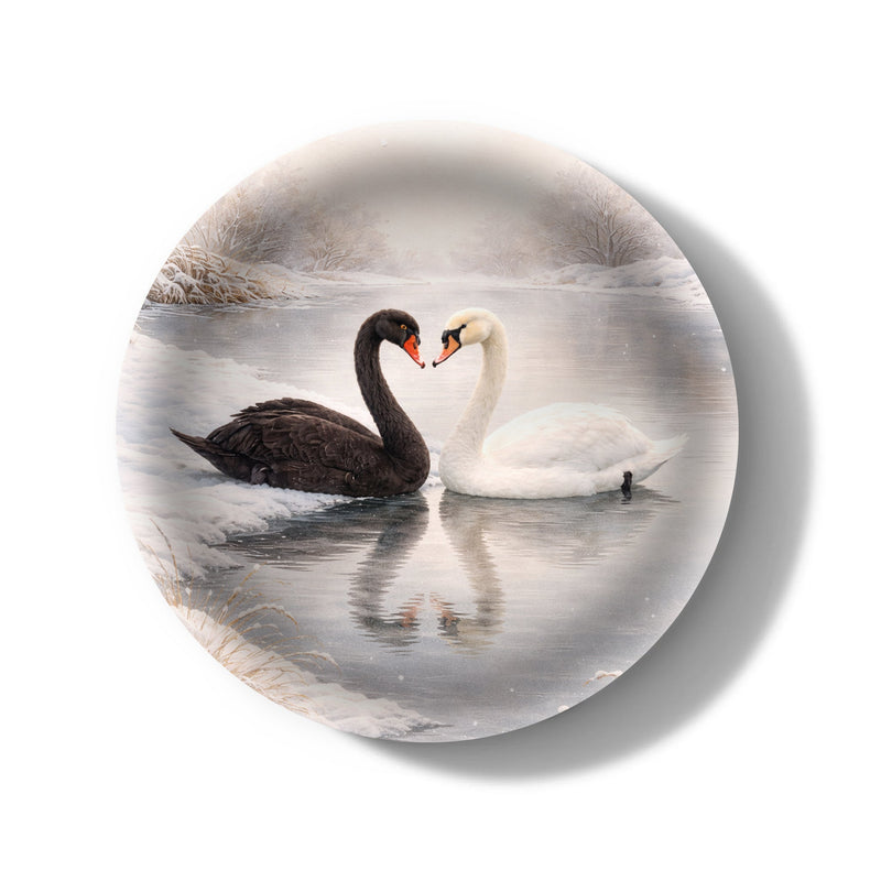 Swan Duet Decorative Birchwood Tray - Mini Round - Set of 2