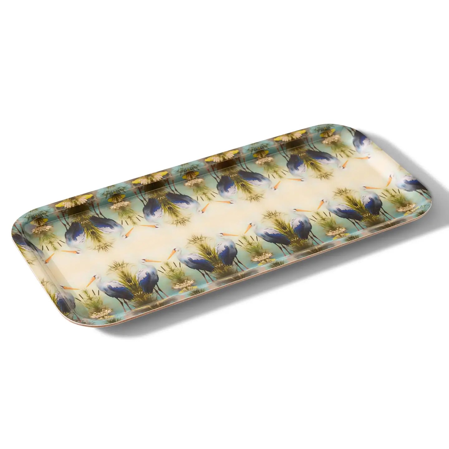 Great Blue Stork Narrow Birchwood Small Decorative Tray