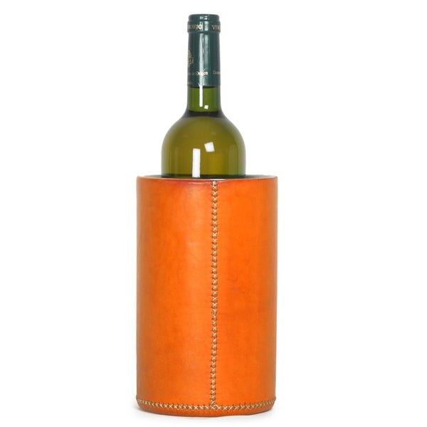 Hand-stitched Leather Bottle Cooler - Orange