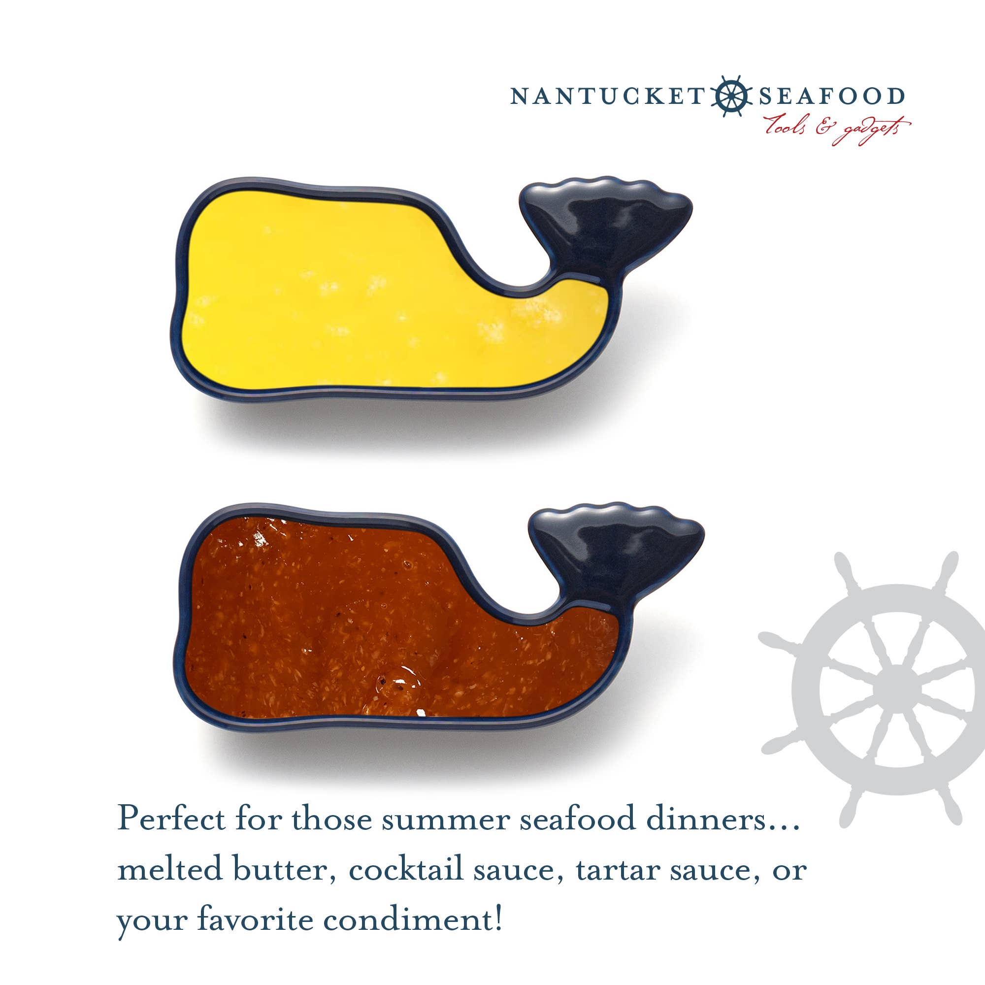 Nantucket Whale Condiment Cups – Set of 2 - Navy