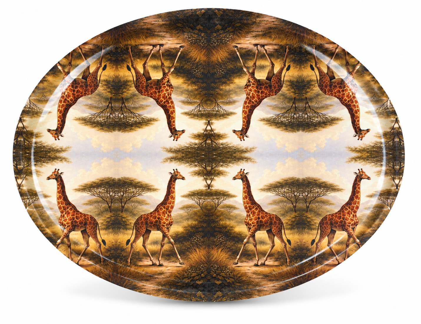 Golden Giraffe Birchwood Decorative Tray - Oval