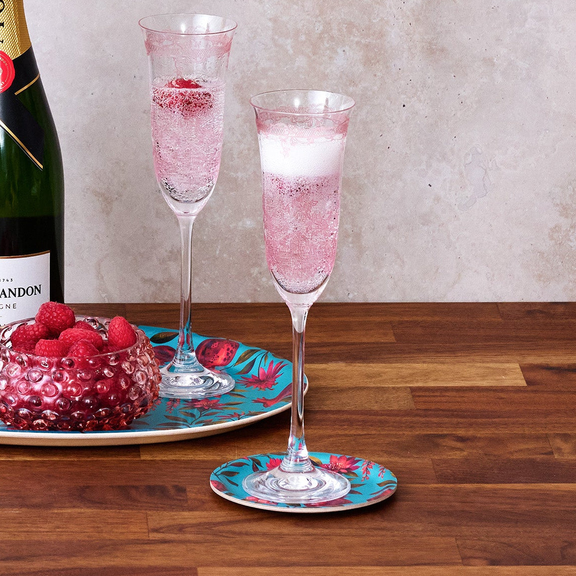 Crimson Garden Decorative Birchwood Tray - Mini Round - Set of 2