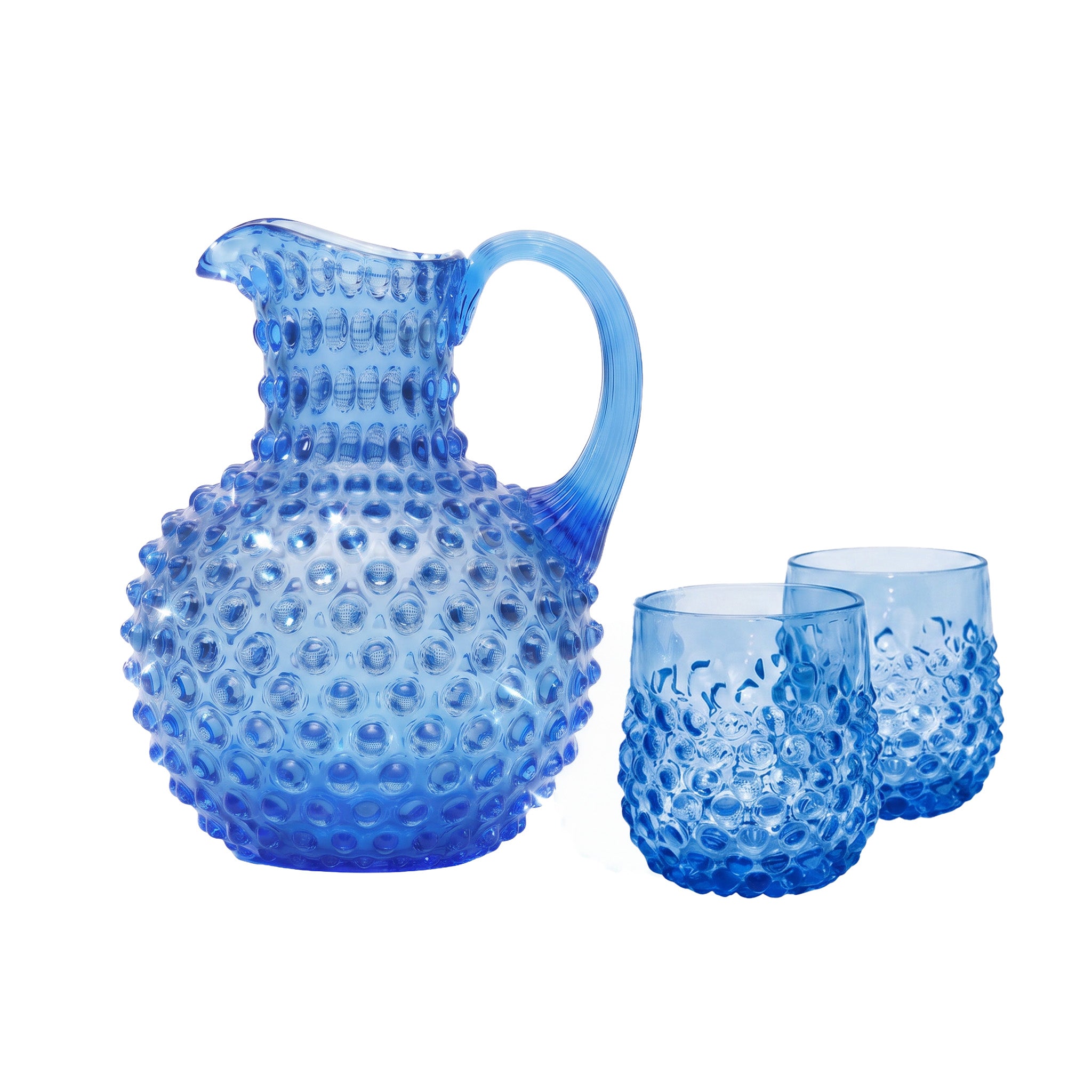 Large Hydrangea Blue Hobnail Drink Set