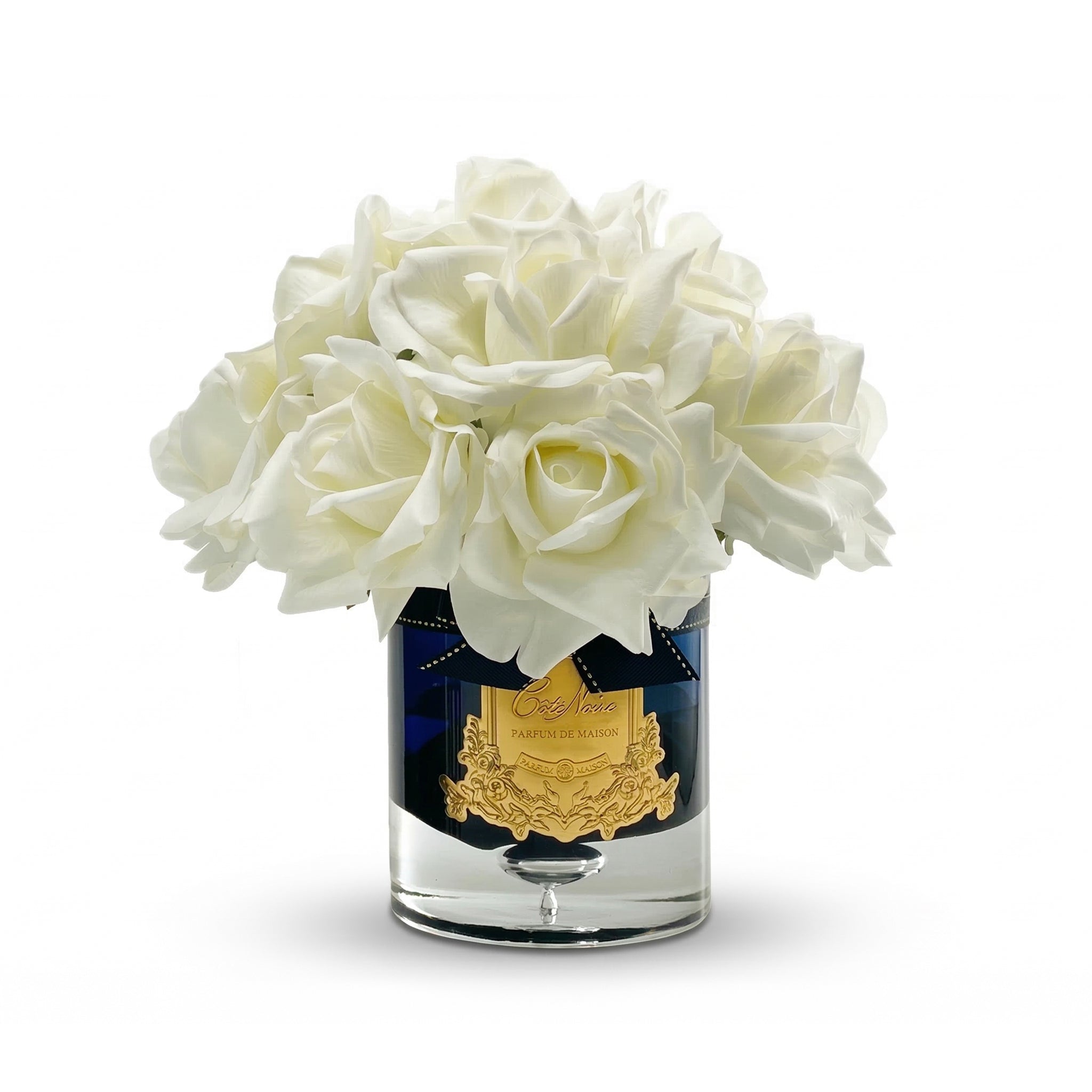Côte Noire Luxury Grand Rose Bud Bouquet - Gold Badge & White Flowers