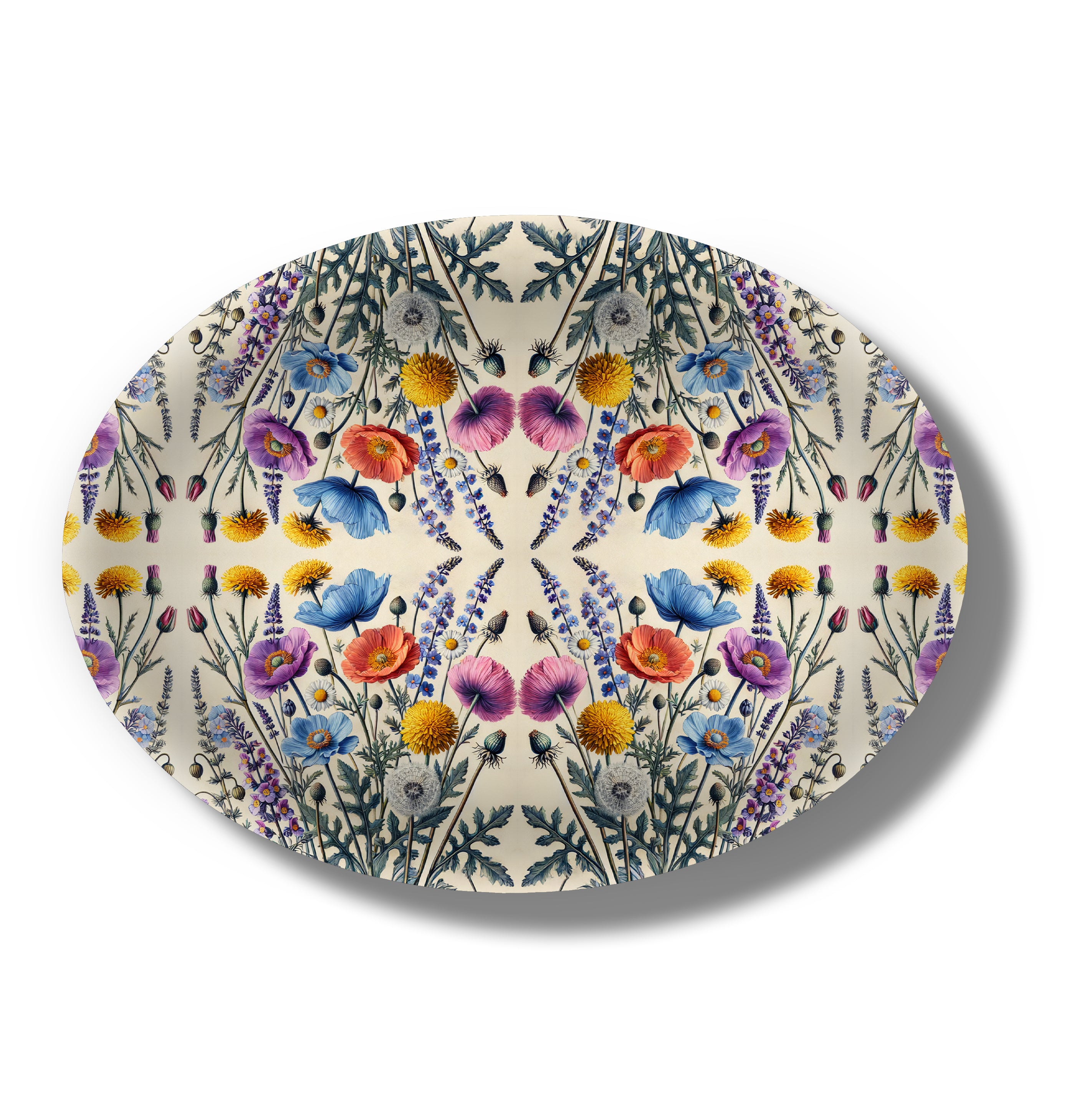 Decorative plate with a colorful floral pattern on a white background