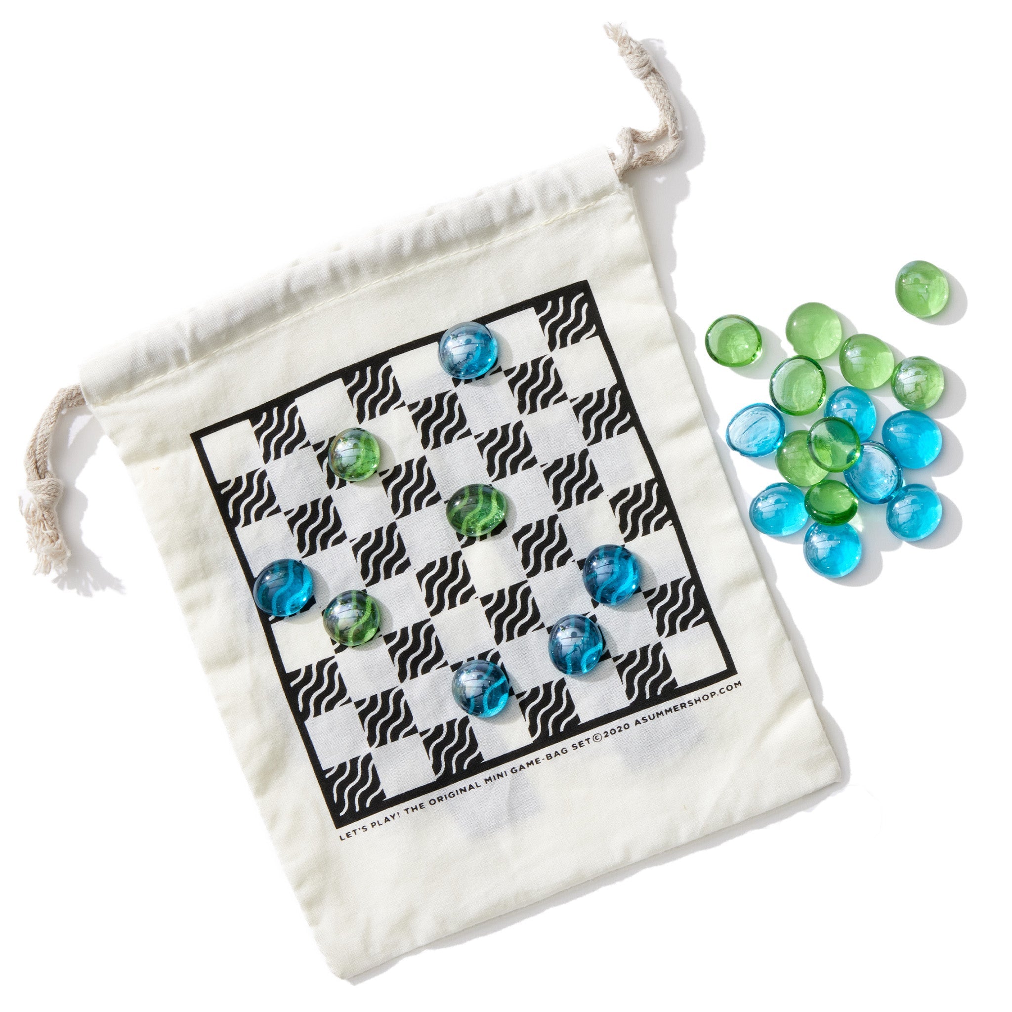 Mini Checkers Aqua & White Backgammon Bag Set