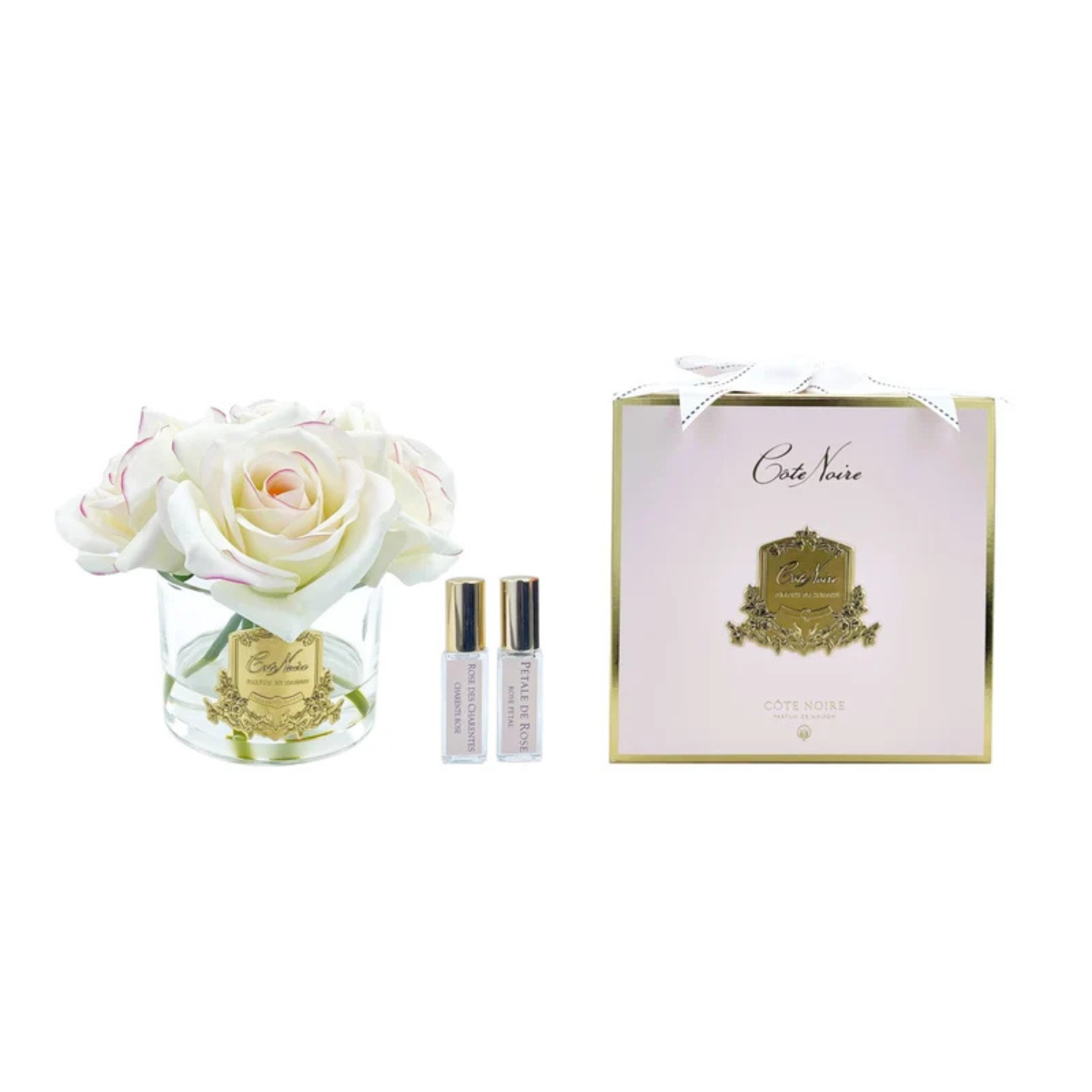 Limited Edition: Five Pink Blush Natural Perfumed Roses with Clear Vase | Côte Noire