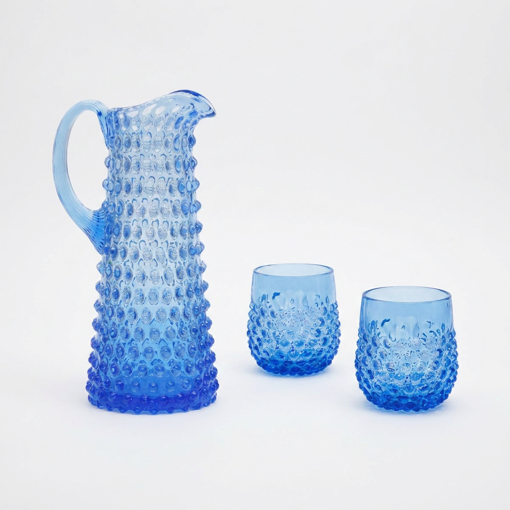 Hydrangea Blue Hobnail Drink Set