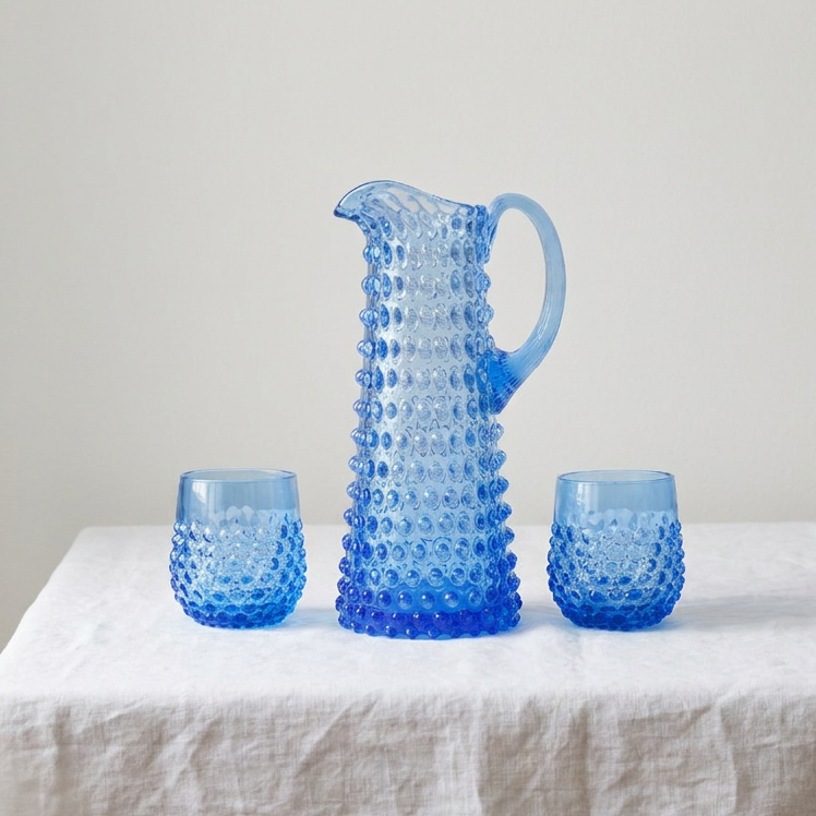 Hydrangea Blue Hobnail Drink Set