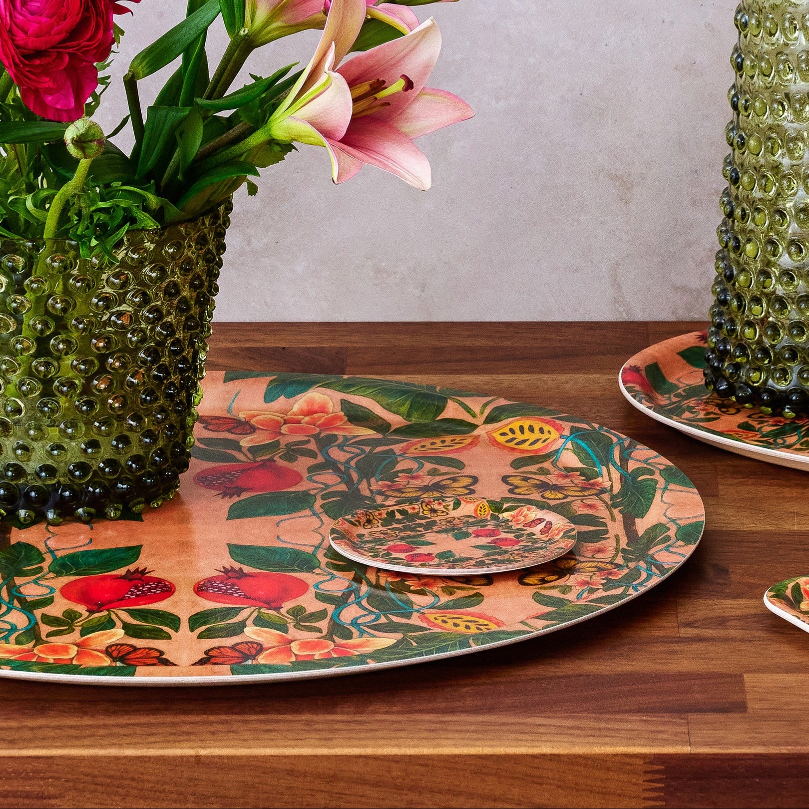 Pomegranate Migration Decorative Birchwood Tray - Mini Round