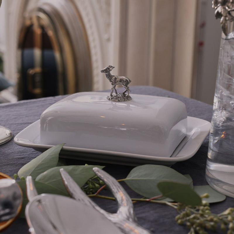 Stag Pewter Butter Dish with Hand-Finished Stoneware