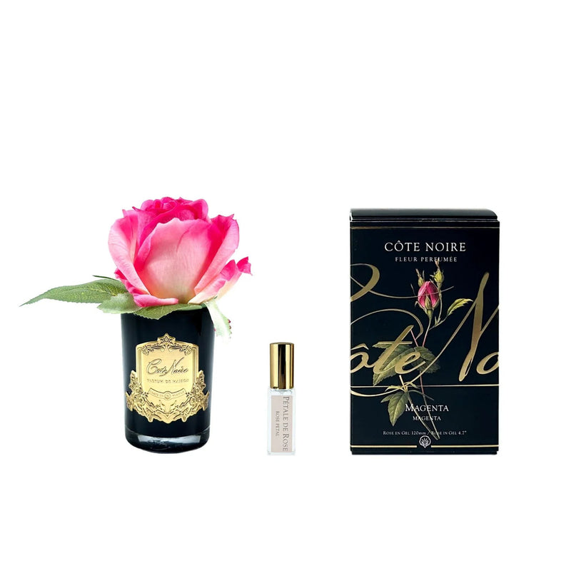 Natural Perfumed Magenta Rose Bud with Black Vase  | Côte Noire