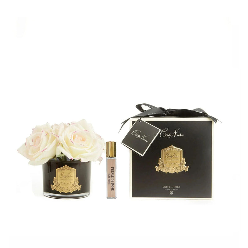 Five Pink Blush Natural Perfumed Roses with Black Vase | Côte Noire