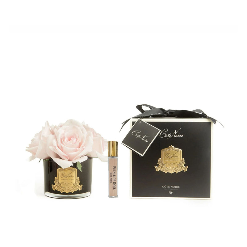 Five French Pink Natural Perfumed Roses with Black Vase  | Côte Noire