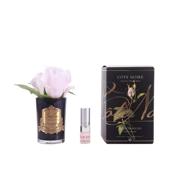 Natural Perfumed French Pink Rose Bud with Black Vase  | Côte Noire
