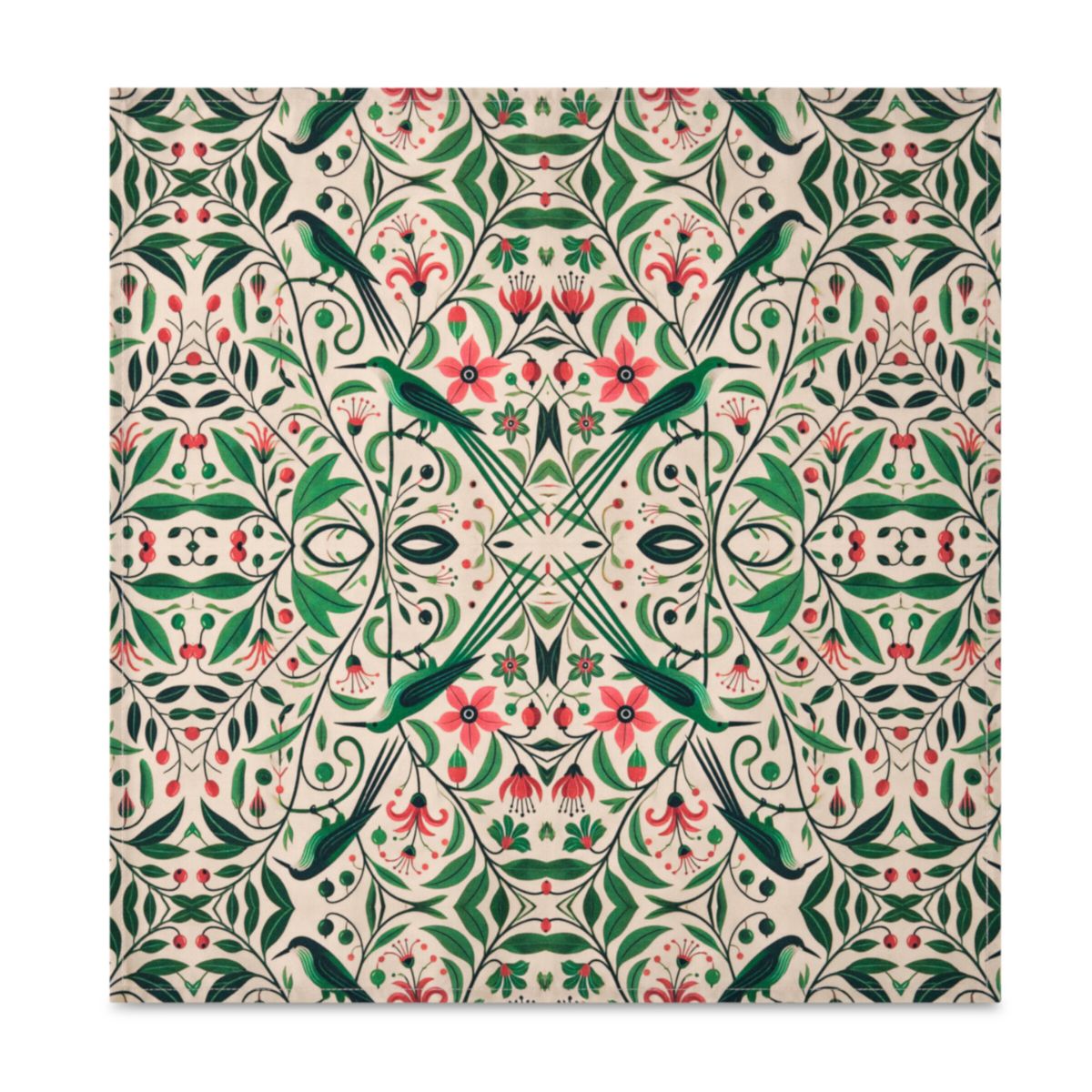 Decorative pattern with birds and flowers on a beige background