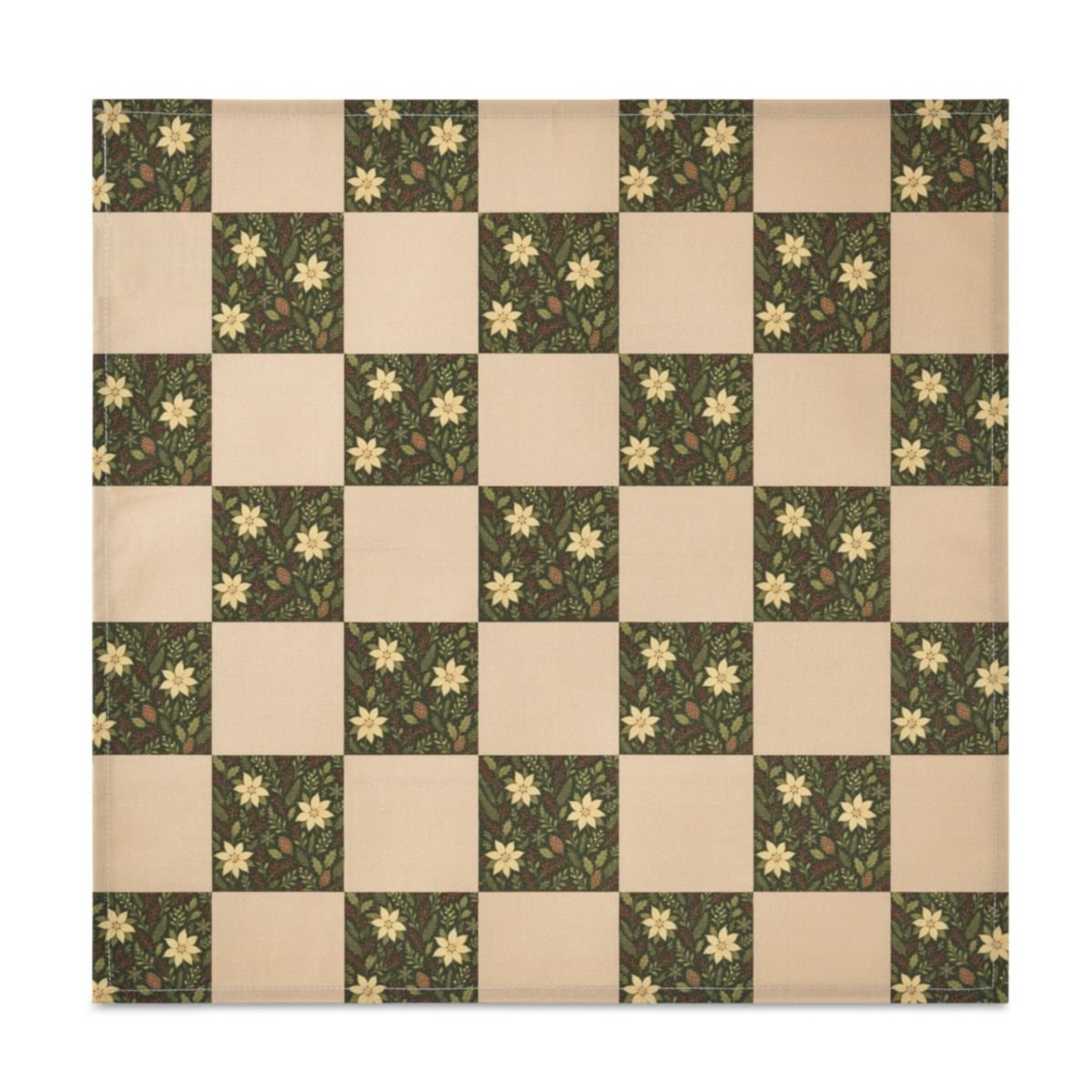 Checkered pattern with floral design on a white background