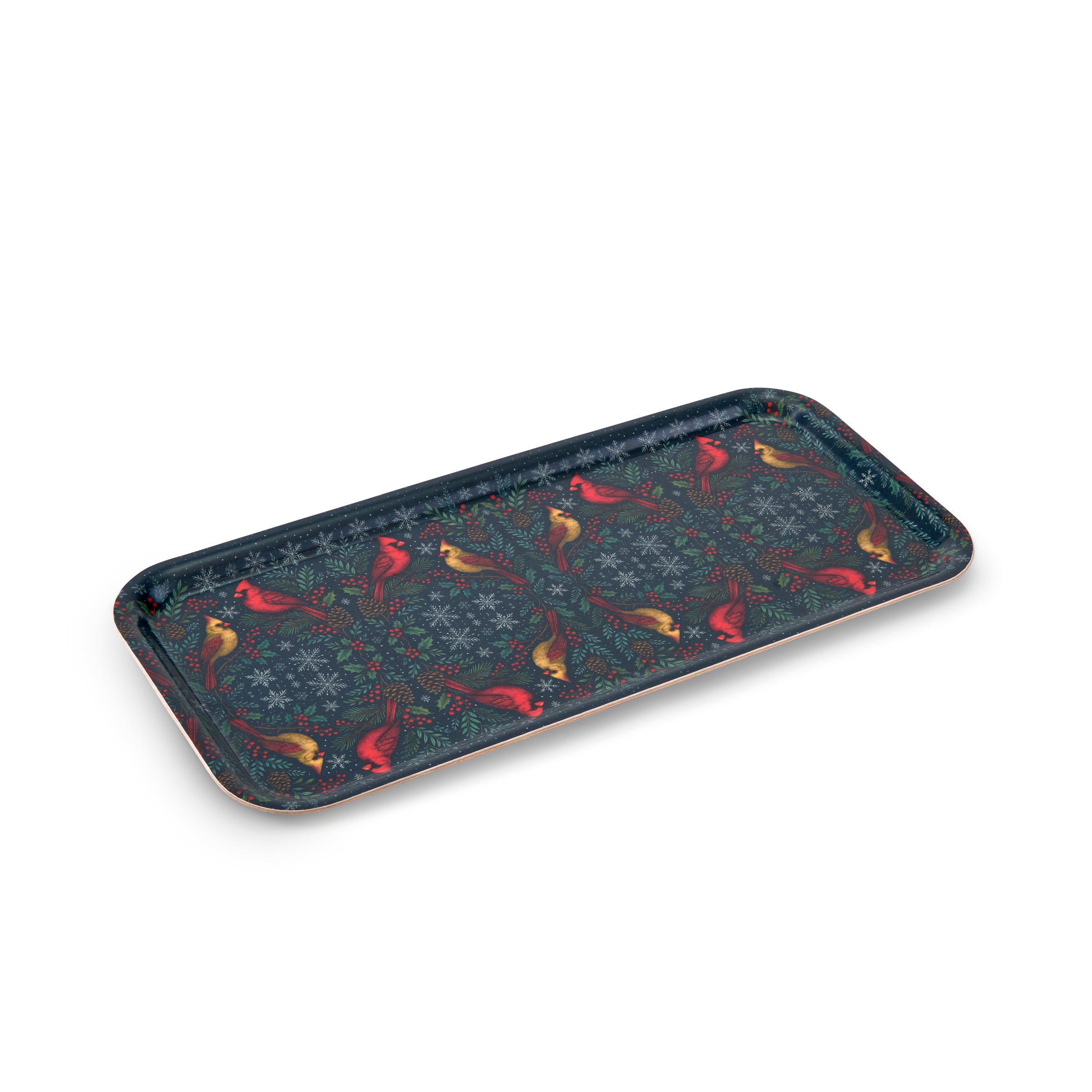 Rectangular tray with bird pattern on a white background