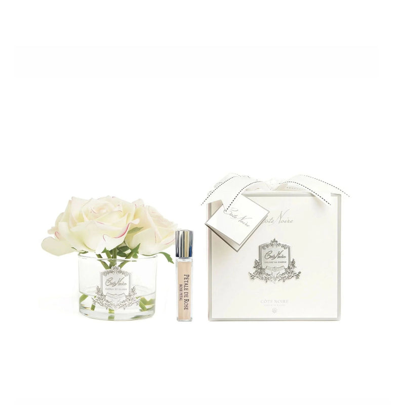 Five Pink Blush Natural Perfumed Roses with Clear Vase | Côte Noire