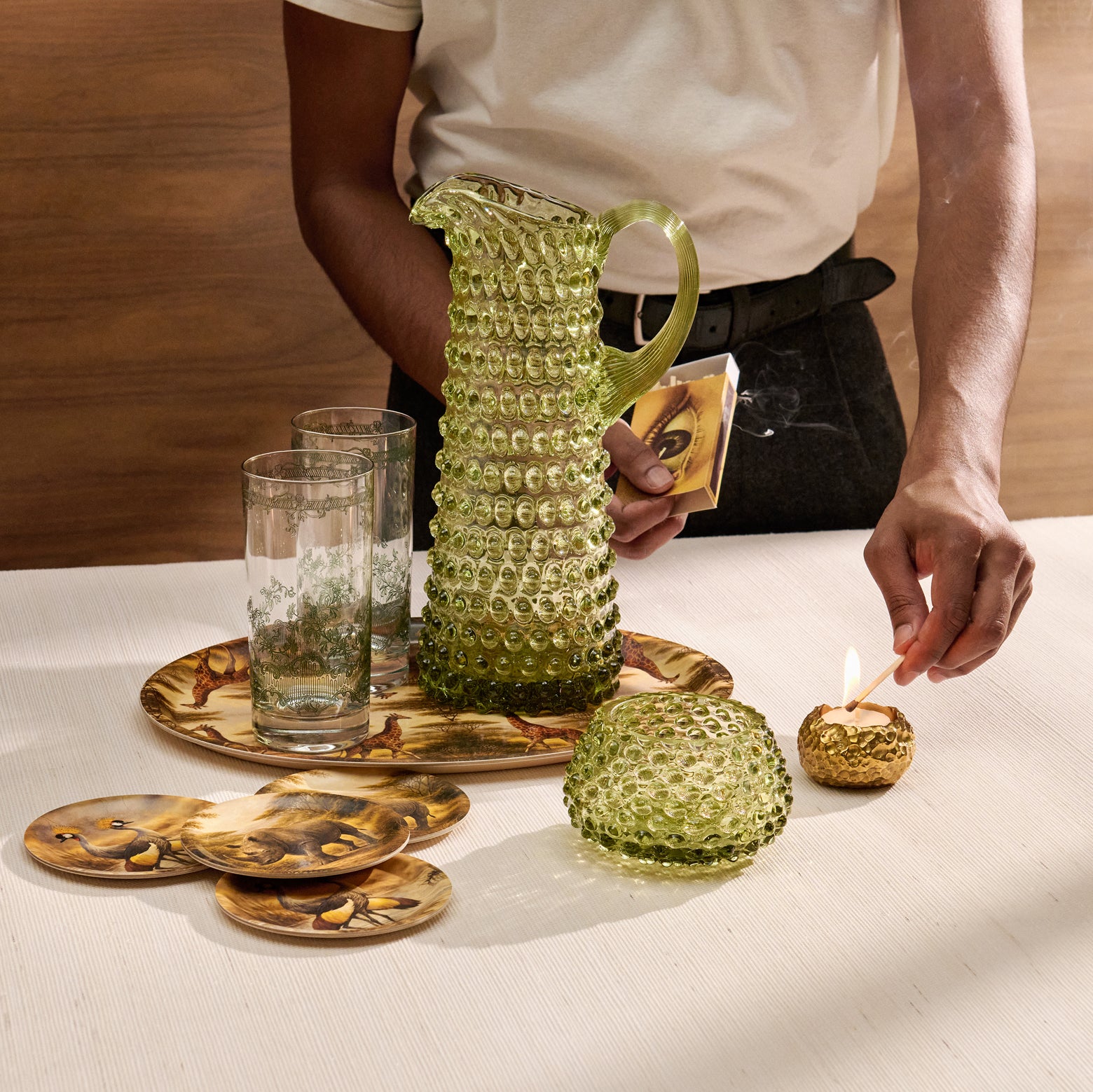 Golden Giraffe Birchwood Decorative Tray - Oval