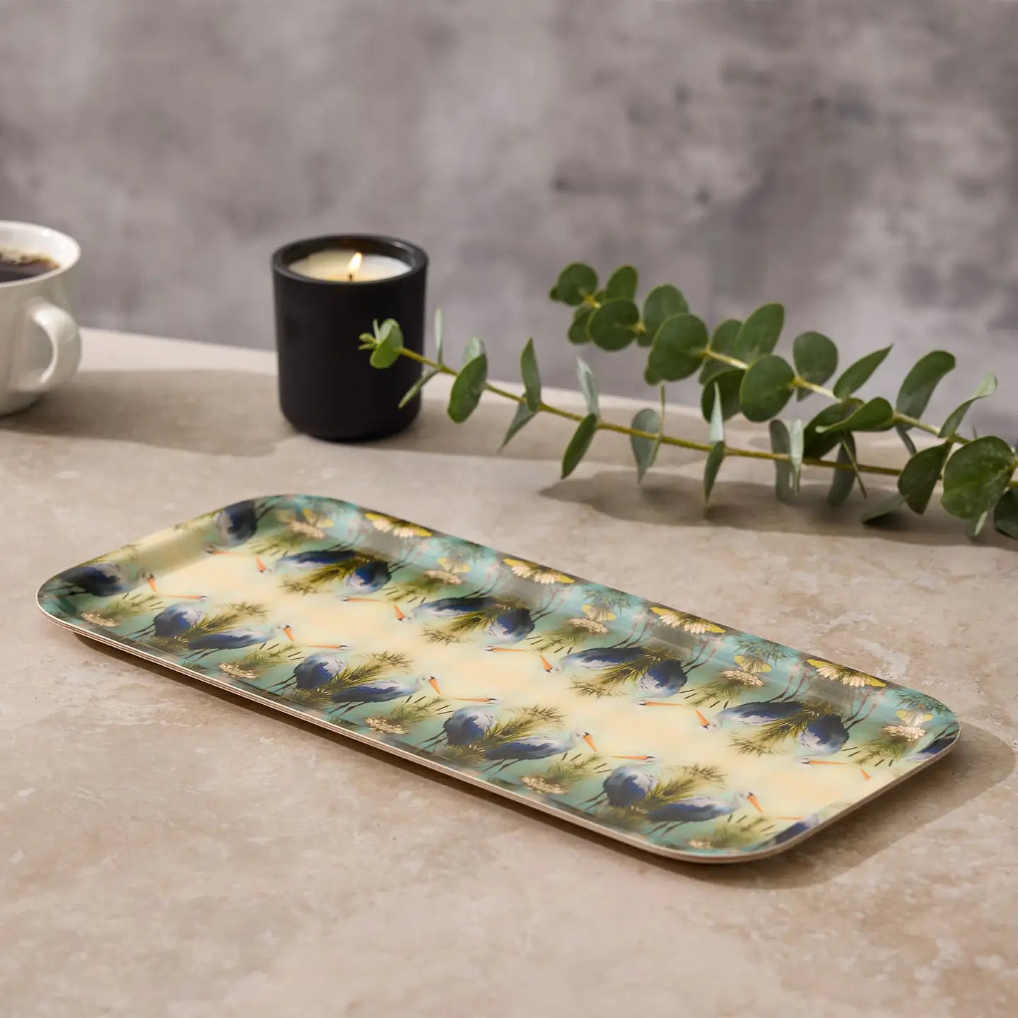 Great Blue Stork Narrow Birchwood Small Decorative Tray