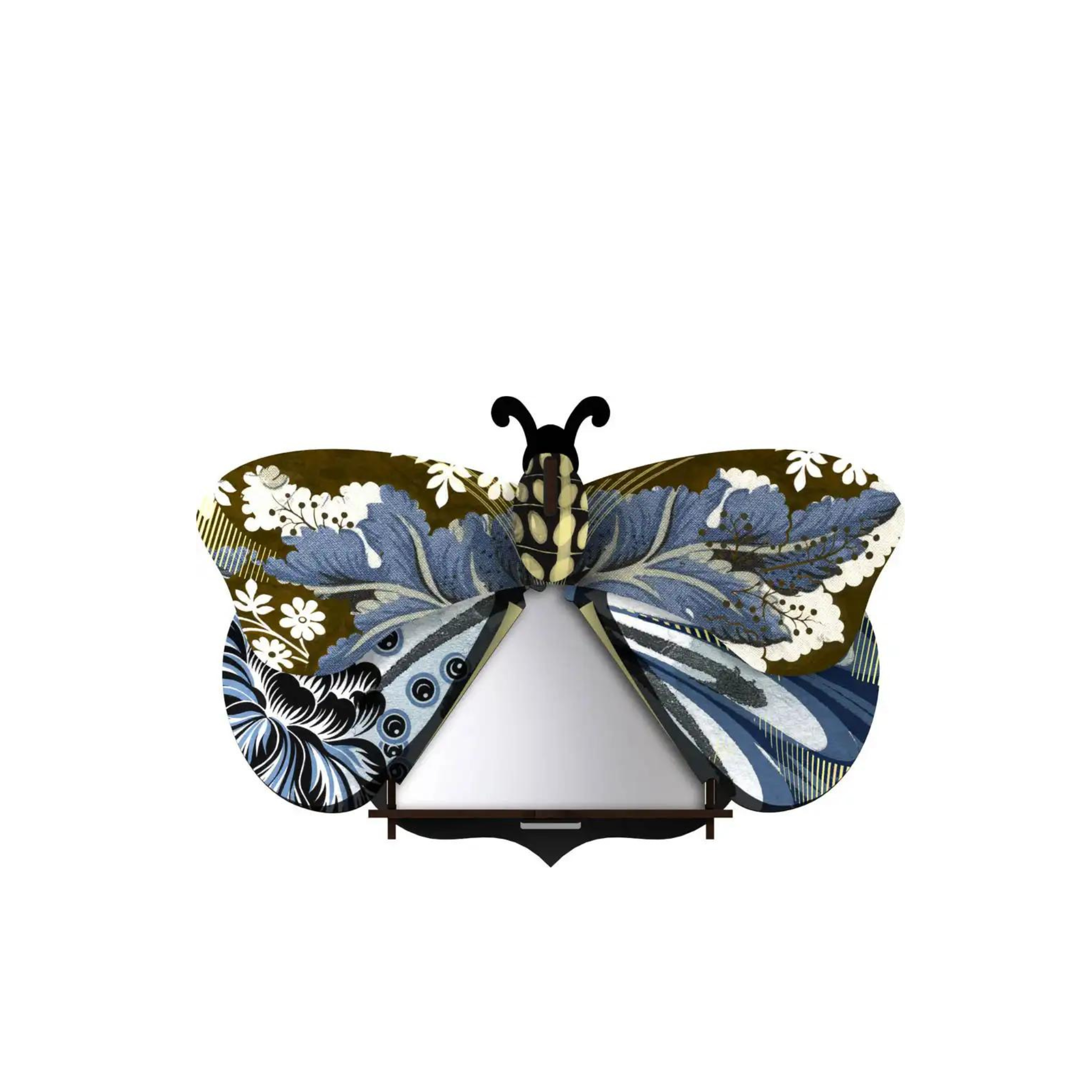 a blue and white butterfly storage box sitting on top of a light