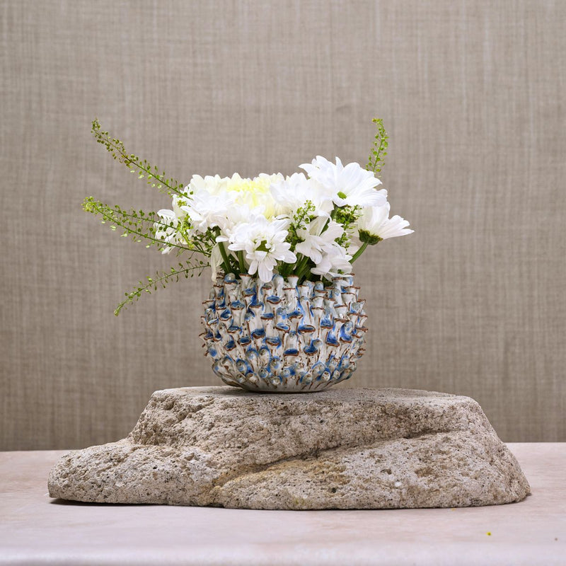 White & Blue Sea Anemone Ceramic Vase