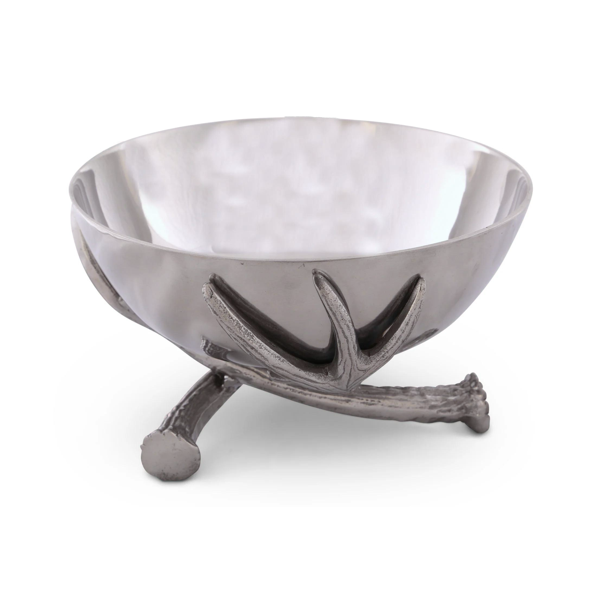 Metal pewter bowl with metal antler stand