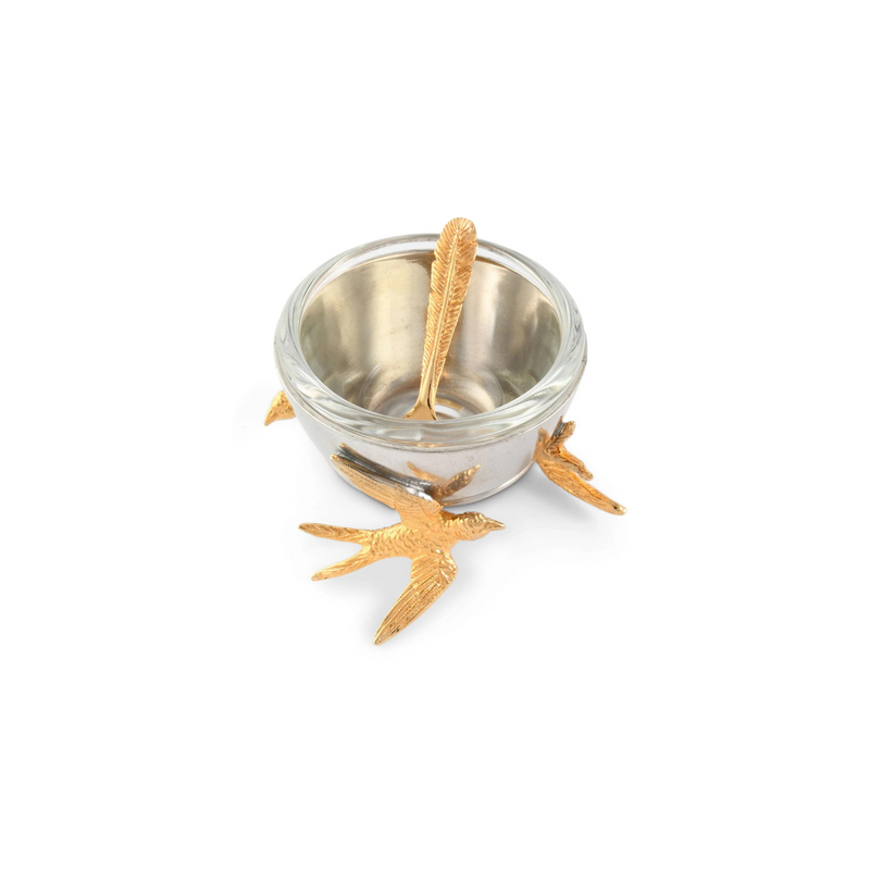 Flying Bird Gold Salt Cellar with Spoon