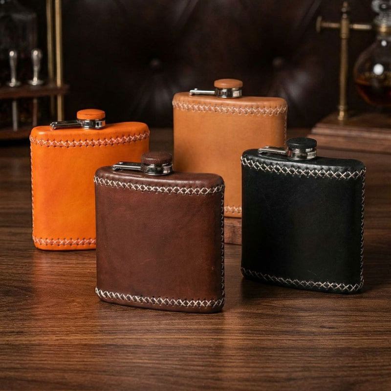 Handcrafted Leather Wrapped Flask - Black