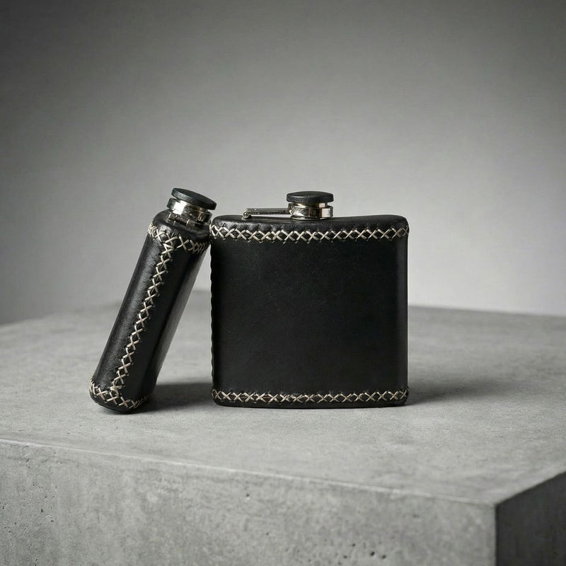 Handcrafted Leather Wrapped Flask - Black
