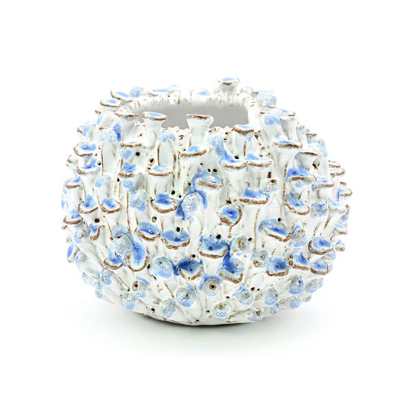 White & Blue Sea Anemone Ceramic Vase