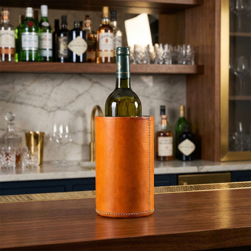 Hand-stitched Leather Bottle Cooler - Orange
