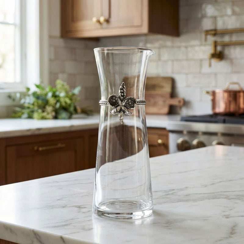 Fleur de Lis Wine Carafe - Hand-Blown Glass with Pewter Emblem