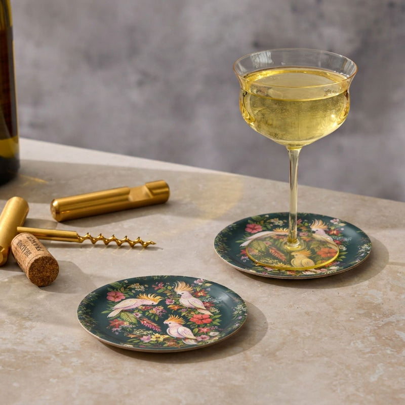 Wild Cockatoo Decorative Birchwood Tray - Mini Round - Set of 2