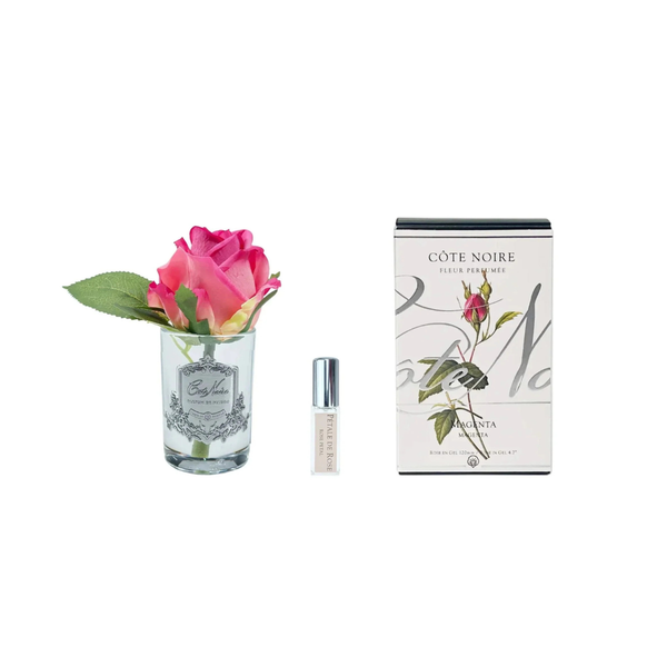 Natural Perfumed Magenta Rose Bud with Clear Vase  | Côte Noire