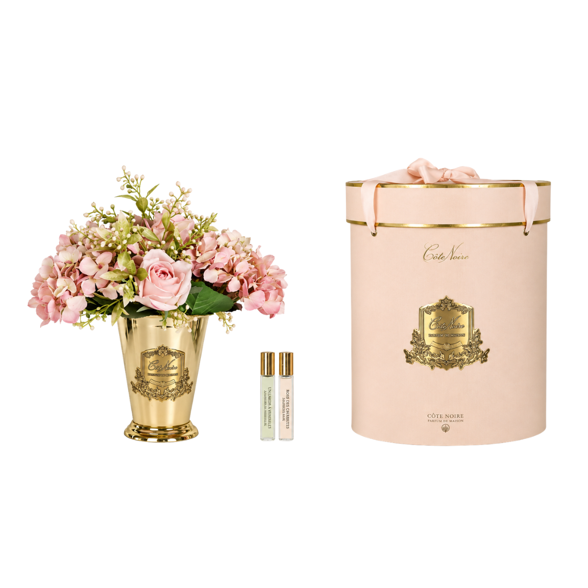 Grand Summer Posy - Cherry Pink in Gold Vase