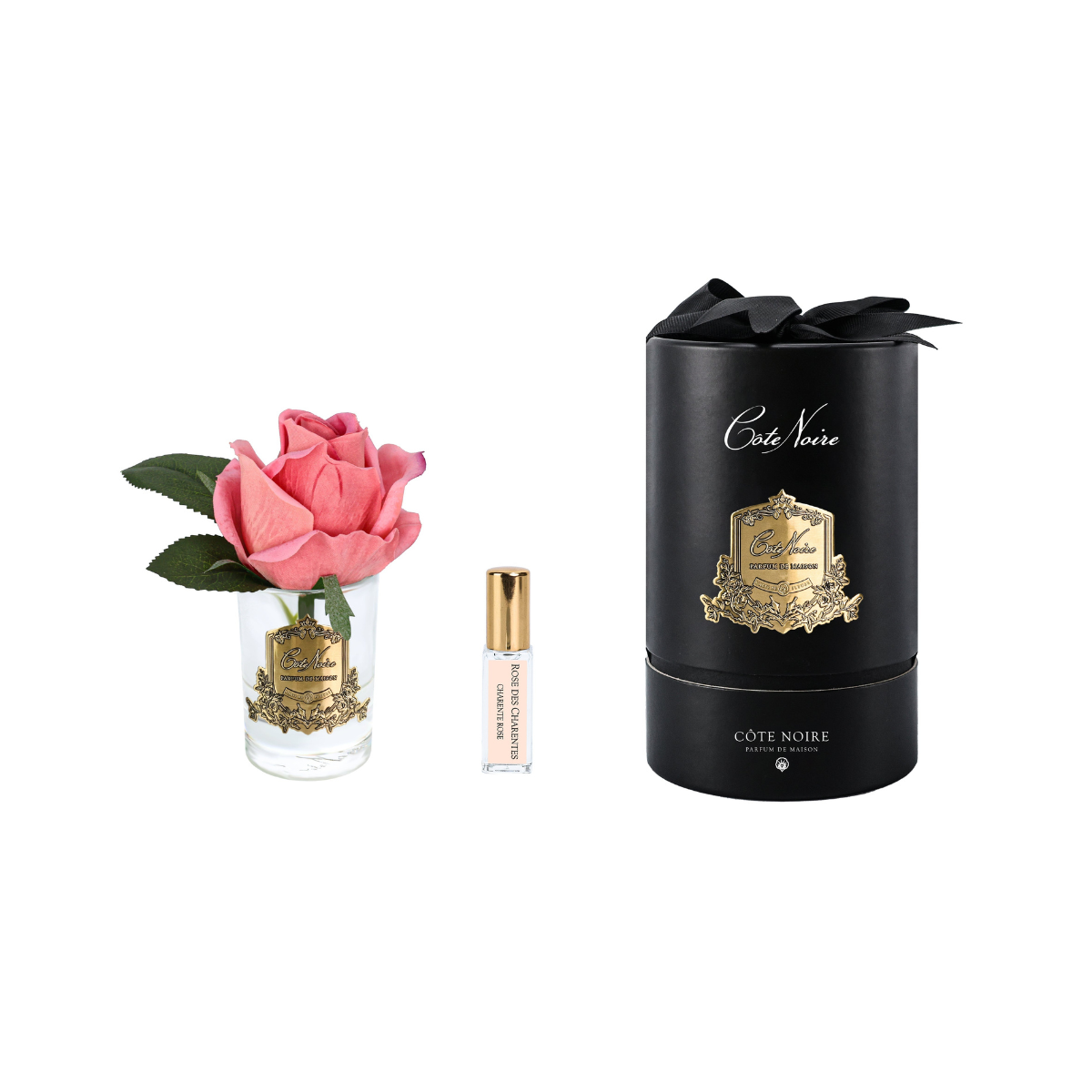 Perfumed Rose Bud in Clear Glass - Gold Badge - Peach | Côte Noire
