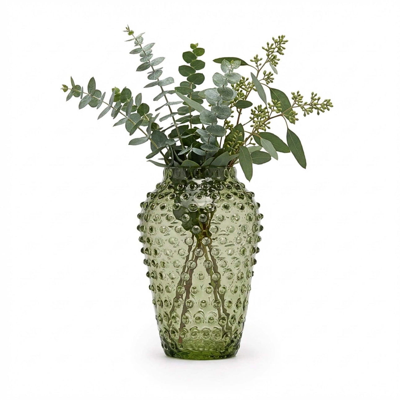 Hobnail Vase - Barrel - Moss Green