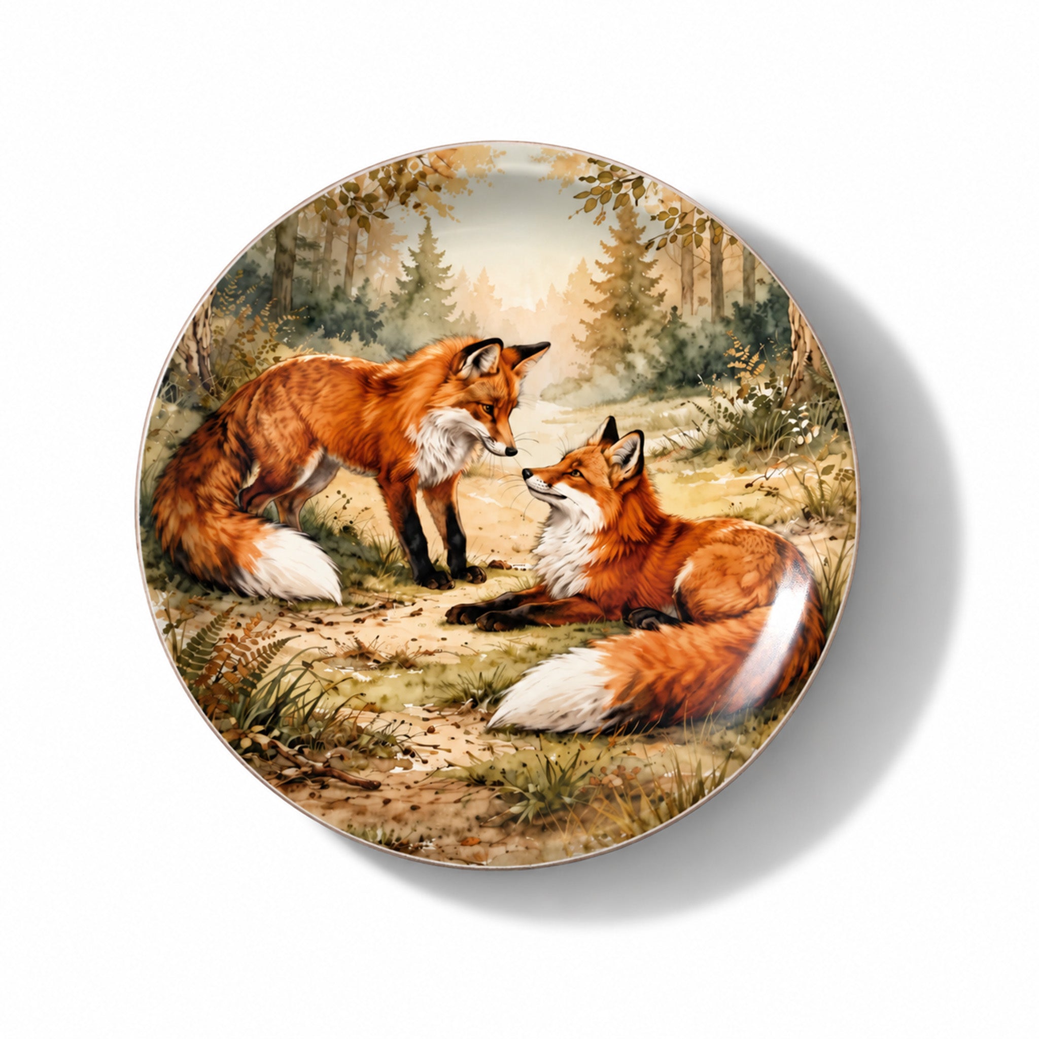 Forest Foxes Decorative Birchwood Tray - Mini Round - Set of 2