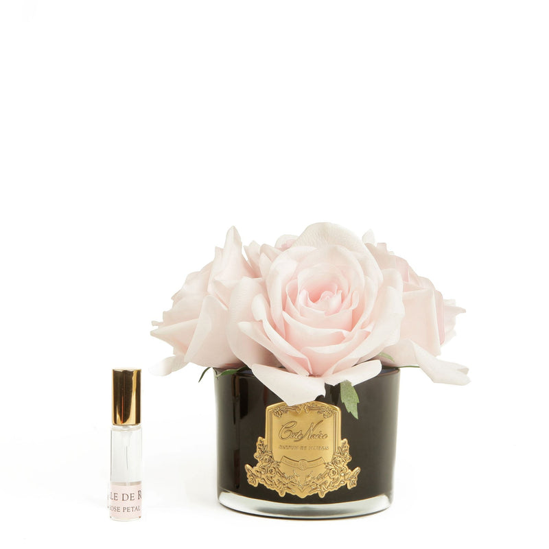 Five French Pink Natural Perfumed Roses with Black Vase  | Côte Noire