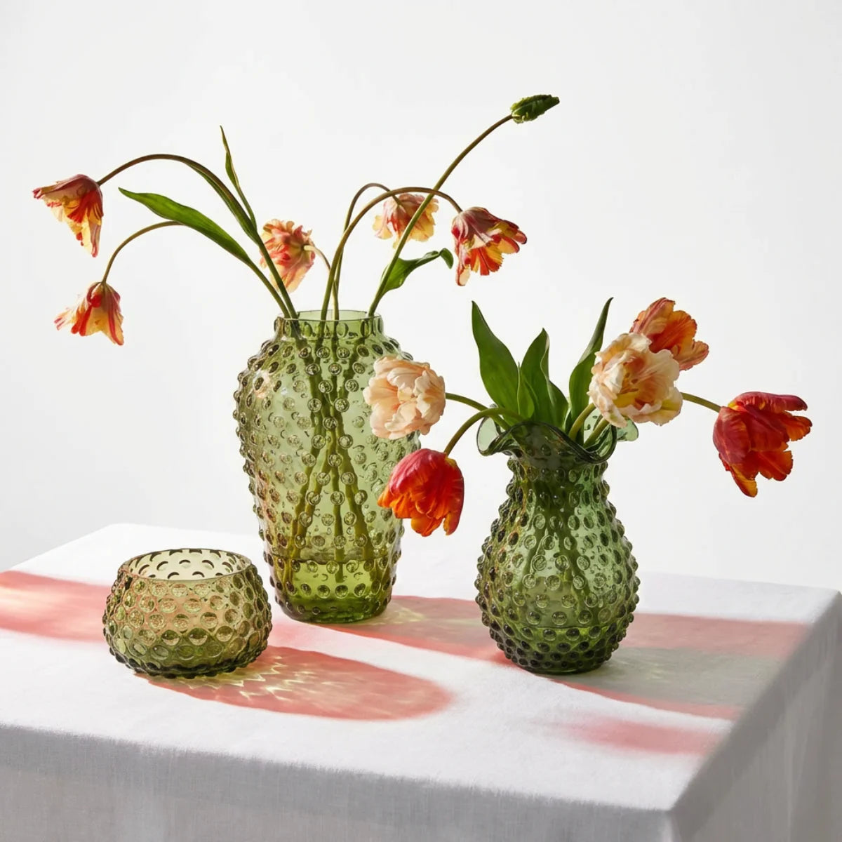 Hobnail Vase - Barrel - Moss Green
