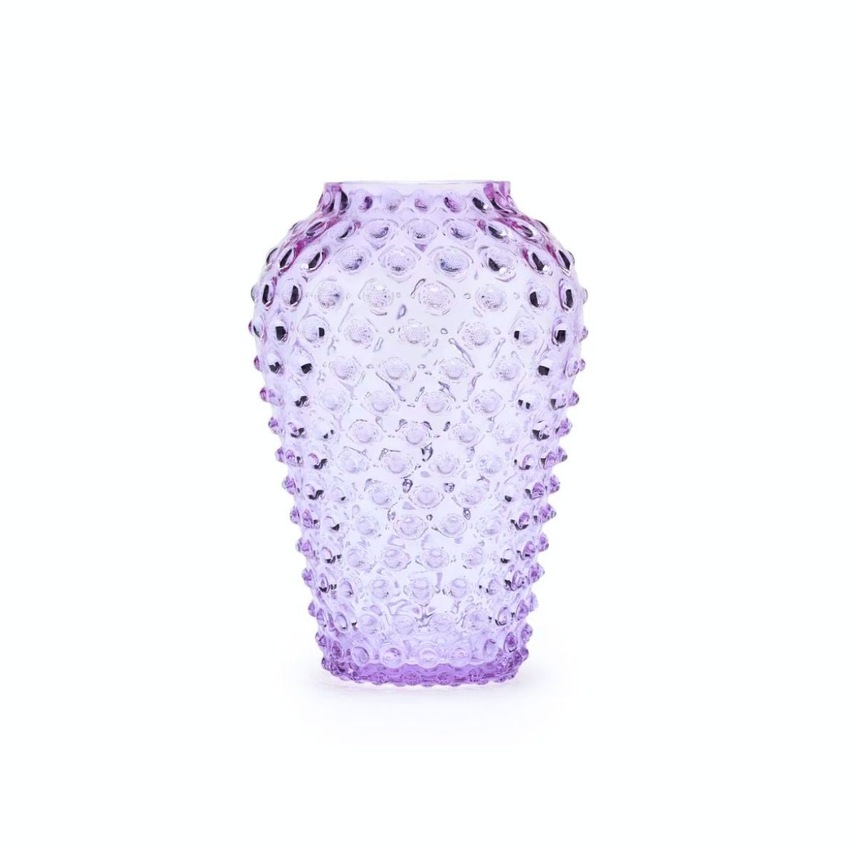 Purple textured glass vase on a white background