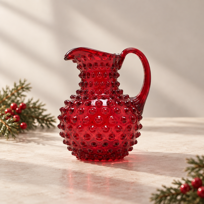 Hobnail Jug - Creamer - Holly Berry