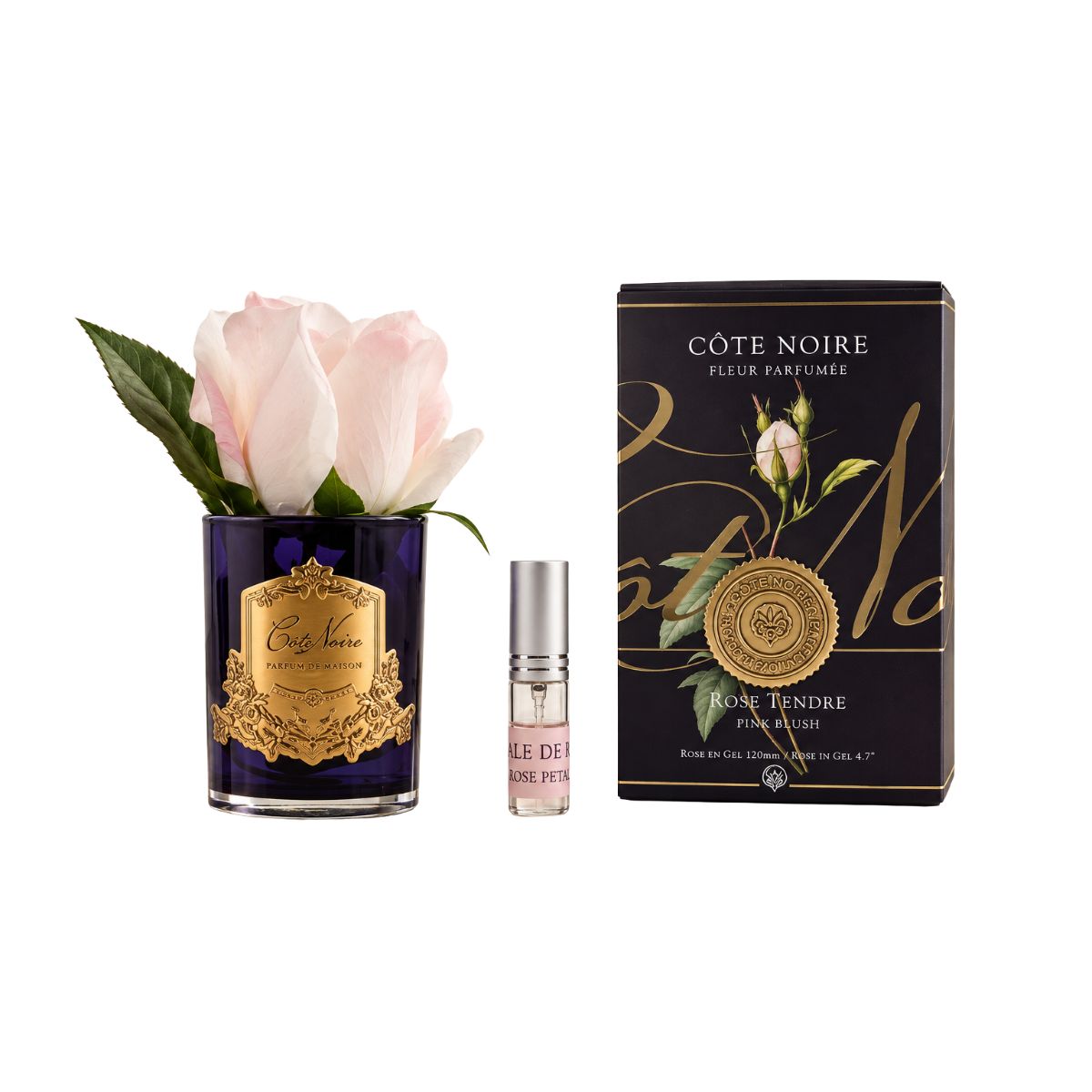 Natural Perfumed Blush Pink Rose Bud with Black Vase  | Côte Noire